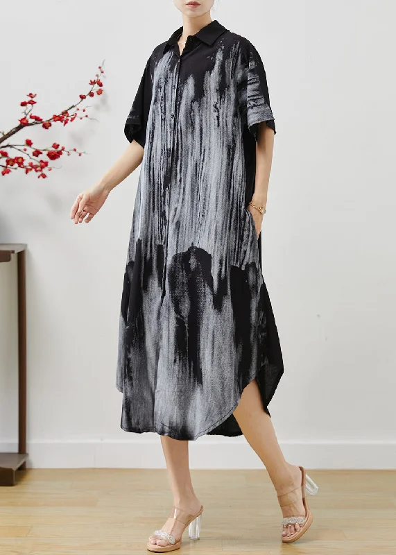 printed dressBoho Black Oversized Print Cotton Shirt Dresses Summer