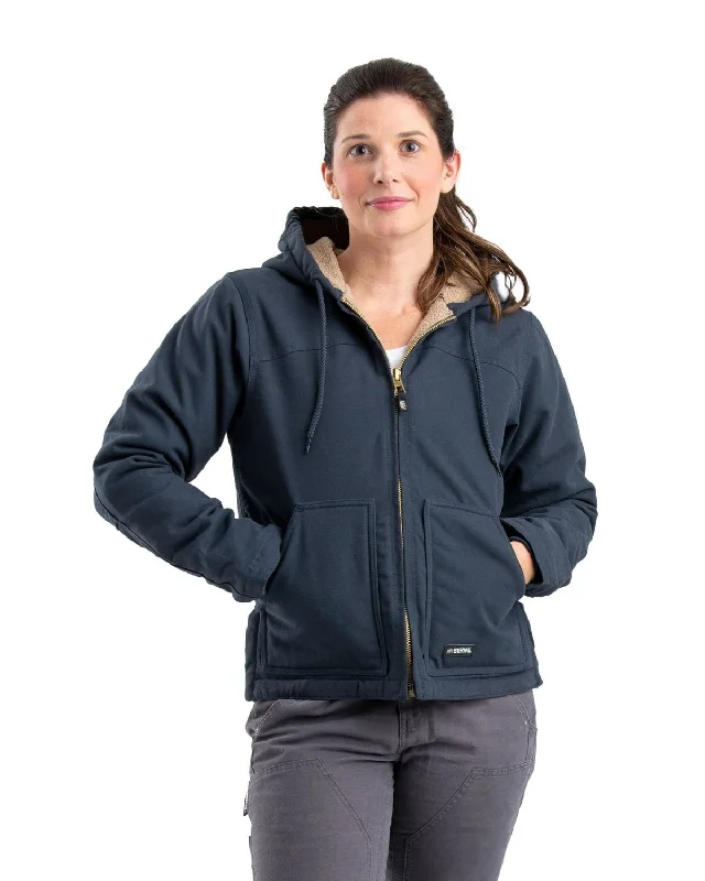 comfortable winter coatBerne Apparel Womens Sherpa-Lined Duck Hooded Deep Ocean 100% Cotton Jacket