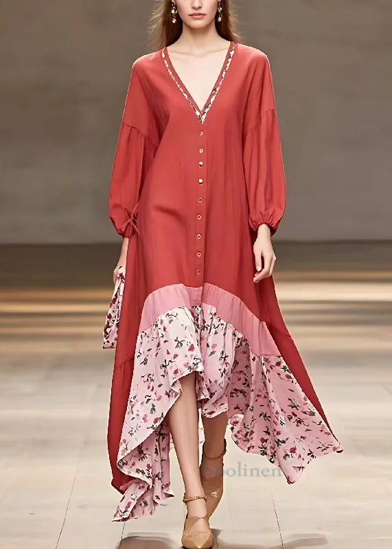 Clearance Items wrap-around dressBohemian Red V Neck Print Patchwork Cotton Long Dresses Long Sleeve Clearance Items wrap-around dressBohemian Red V Neck Print Patchwork Cotton Long Dresses Long Sleeve