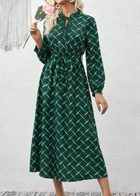 Today’s Special draped dressItalian Green Ruffled Print Lace Up Cotton Dress Fall