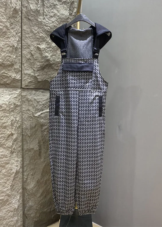 Deal Explosion French Grey Hooded Print Pockets Cotton Jumpsuits Summer KK012