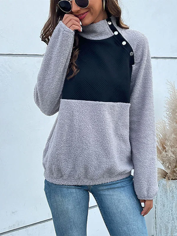 Exclusive Offers comfy workout sweatshirtWomen's High Pile Fleece Sweatshirt With Side Neck Button Fastening