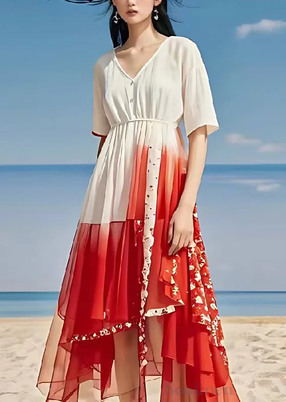 Price Reduction layered dressItalian White V Neck Print Patchwork Chiffon Maxi Dress Summer Price Reduction layered dressItalian White V Neck Print Patchwork Chiffon Maxi Dress Summer