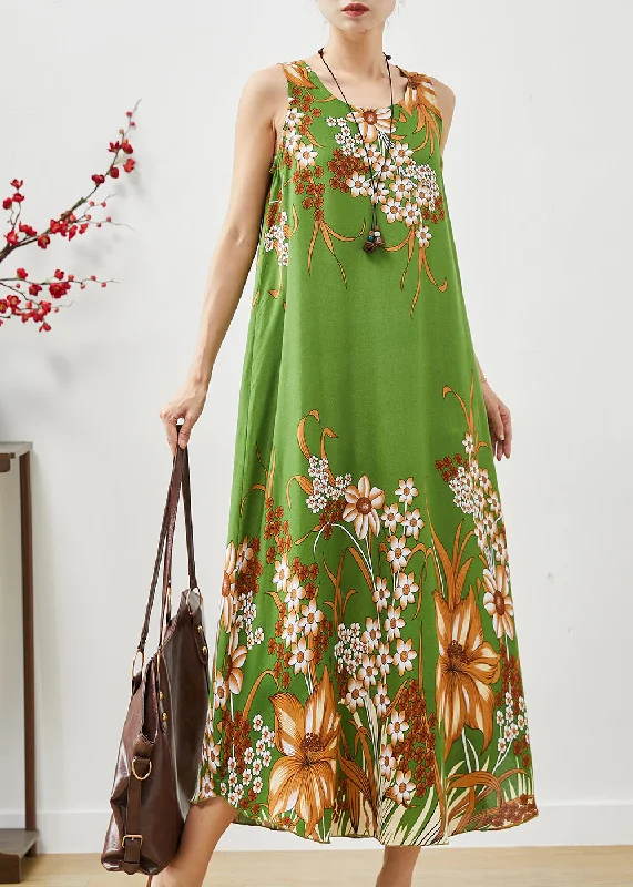 Reduced Prices wrap-around dressGreen Print Cotton A Line Dresses Oversized Sleeveless Reduced Prices wrap-around dressGreen Print Cotton A Line Dresses Oversized Sleeveless