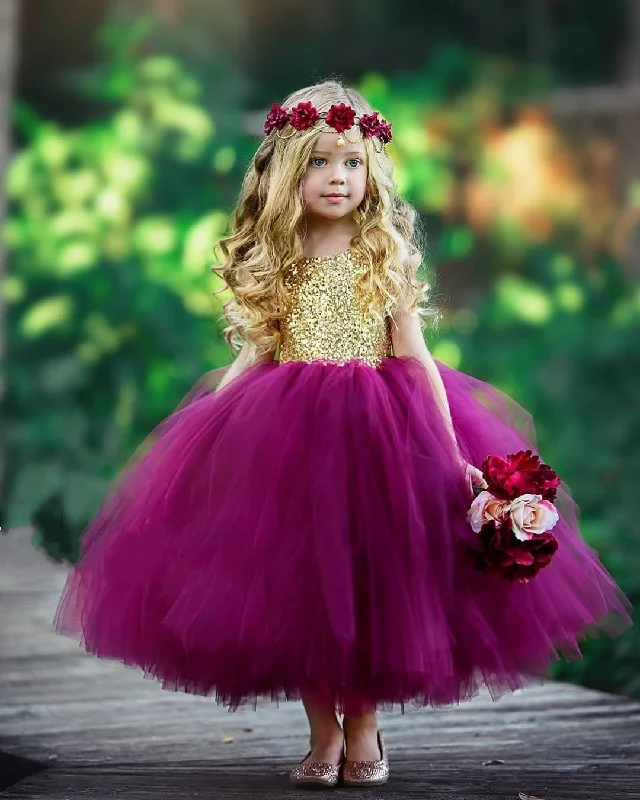 Warehouse Sale lace-up dressLovely Ball Gown Burgundy Flower Girl Dress