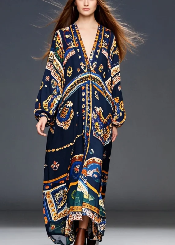 relaxed fit dressStyle Black Oversized Print Chiffon Robe Dresses Spring