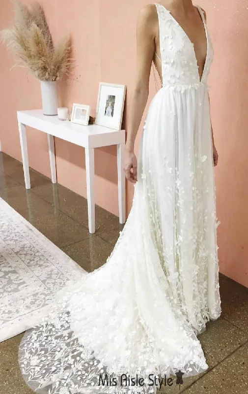 Daily Deals sleek midi dressSexy Backless Florals Bohemian Wedding Dress