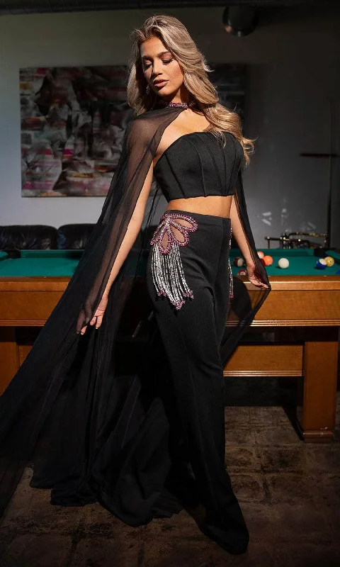Massive Deals Rachel Allan 70613 - Two-Piece Strapless Jumpsuit with Cape