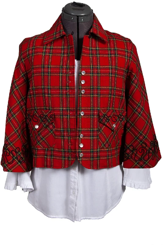 trendy casual outerwearScully Womens Red 100% Wool Tartan Plaid Jacket