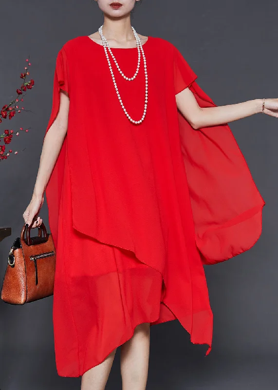Unmissable Offer modern dressPlus Size Red Oversized Chiffon Holiday Dress Summer