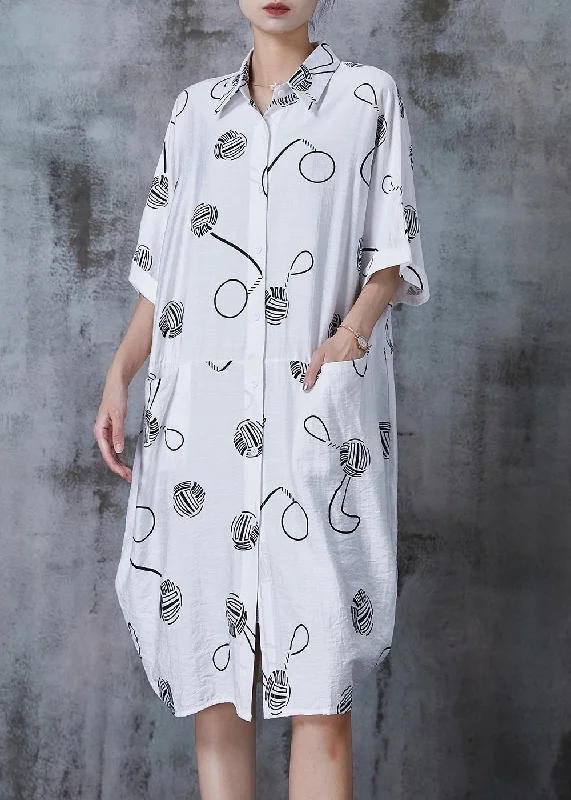 ruffle dressFitted White Oversized Print Cotton Shirt Dresses Summer