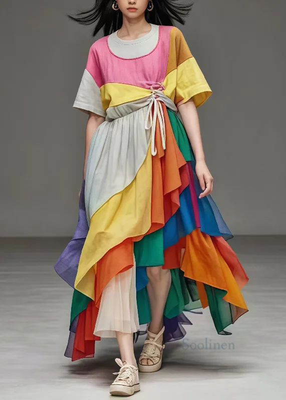 Big Discounts stylish party dressStylish Rainbow Asymmetrical Exra Large Hem Cotton Dress Summer Big Discounts stylish party dressStylish Rainbow Asymmetrical Exra Large Hem Cotton Dress Summer
