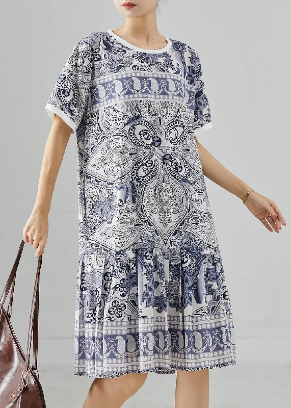 silk dressModern Navy Oversized Print Silk Mini Dress Summer