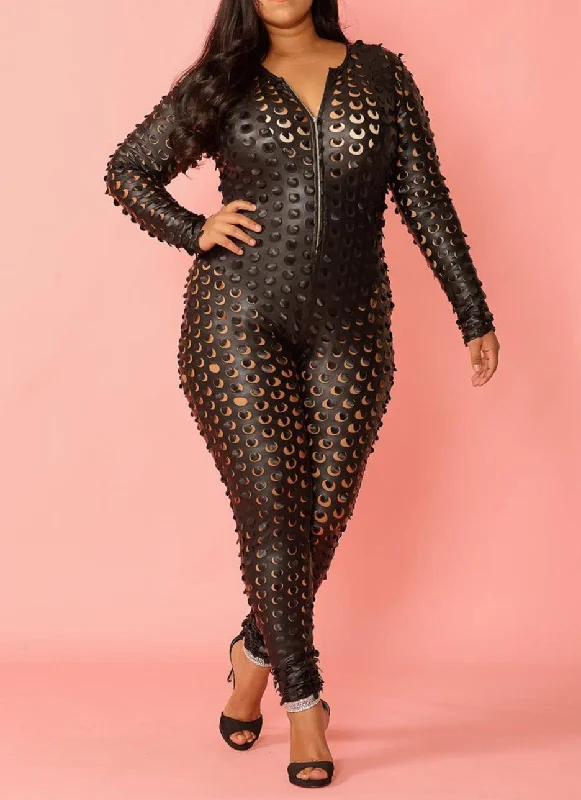 Deep Discounts Hi Curvy Plus Size Women Faux Leather Cutout Sexy Jumpsuit