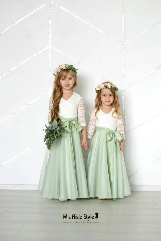 Final Clearance lace-up dressGreen Flower Girl Dress