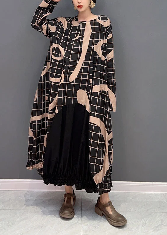 Value Deals ruched dressBoho Black Oversized Patchwork Plaid Cotton Long Dress Spring Value Deals ruched dressBoho Black Oversized Patchwork Plaid Cotton Long Dress Spring