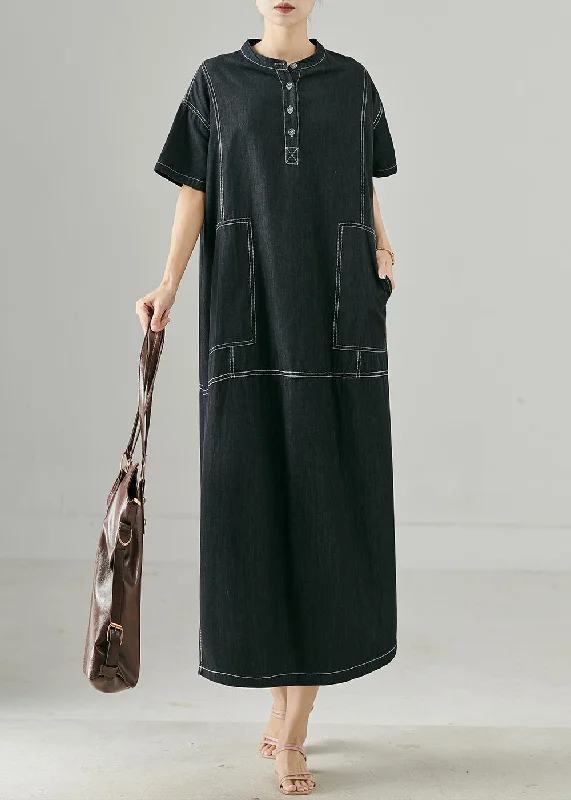 statement dressBoutique Black Oversized Side Open Denim Long Dress Summer