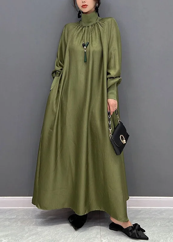 Special Discount fitted cocktail dressModern Army Green High Neck Oversized Solid Color Silk Dress Fall Special Discount fitted cocktail dressModern Army Green High Neck Oversized Solid Color Silk Dress Fall
