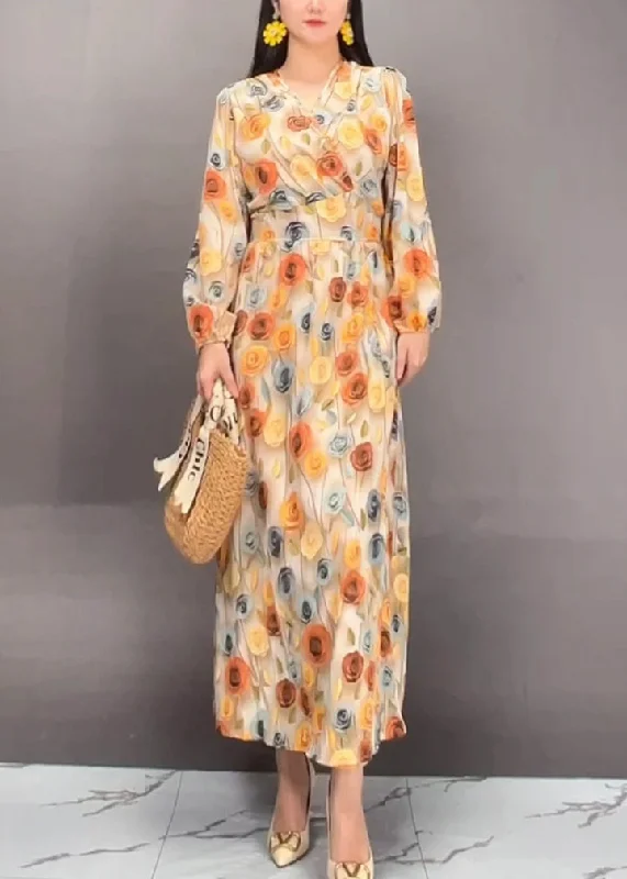 shift dressHandmade Orange Print Tunic Long Dresses Spring