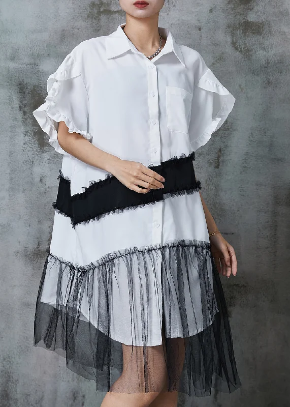 Major Savings comfy maxi dressWhite Patchwork Tulle Cotton Shirt Dress Oversized Summer Major Savings comfy maxi dressWhite Patchwork Tulle Cotton Shirt Dress Oversized Summer