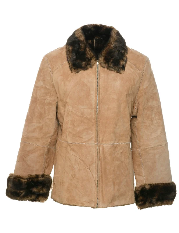 Customer Appreciation Sale elegant coatLight Brown Faux Shearling Suede Jacket - L