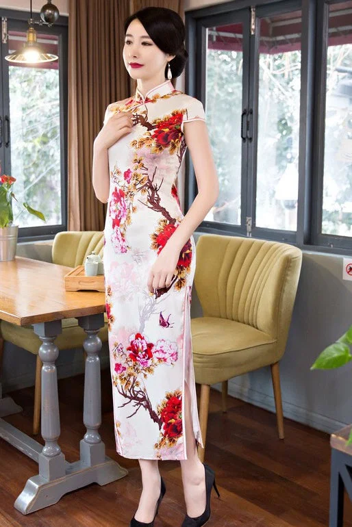 evening dressFloral Print Long Qipao Dress