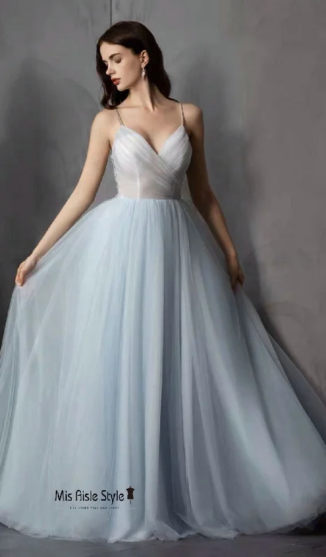 Bonus Savings casual day dressSpaghetti Straps Backless Sky Blue Prom Dress