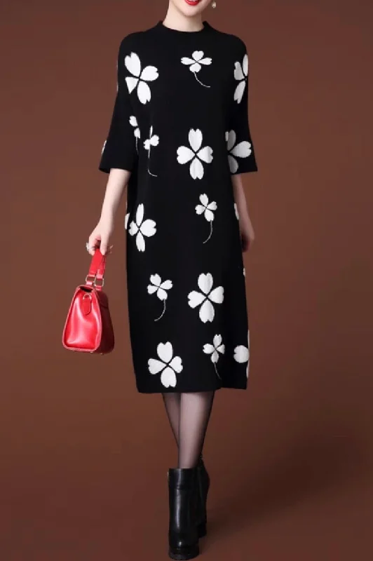 long sleeve dressCute Flower Oversized Sweater Dress