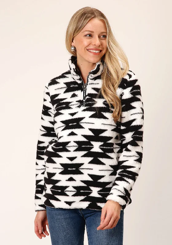 graphic coatRoper Womens Fuzzy Polar Black/White 100% Polyester Fleece Jacket