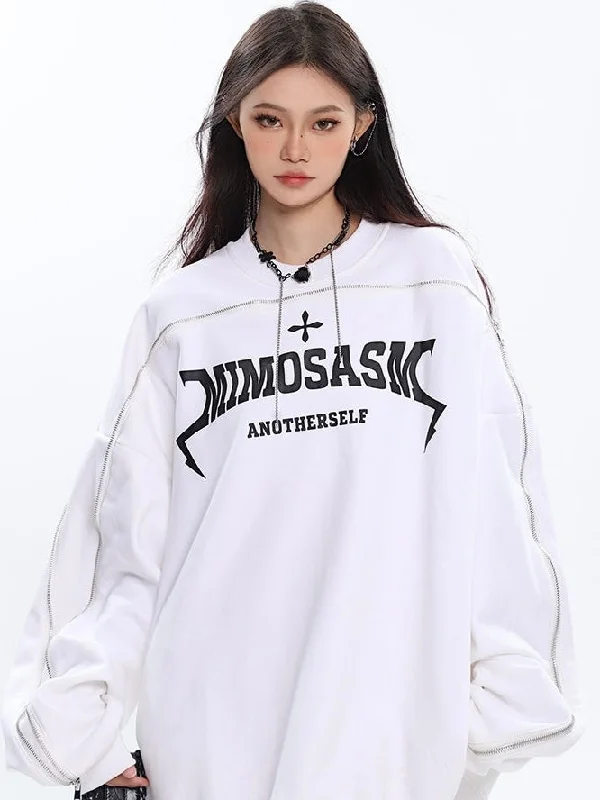 Price Rollback MIMOSASM Graphic Letter Print Solid Color Patchwork Long Sleeve Sweatshirt