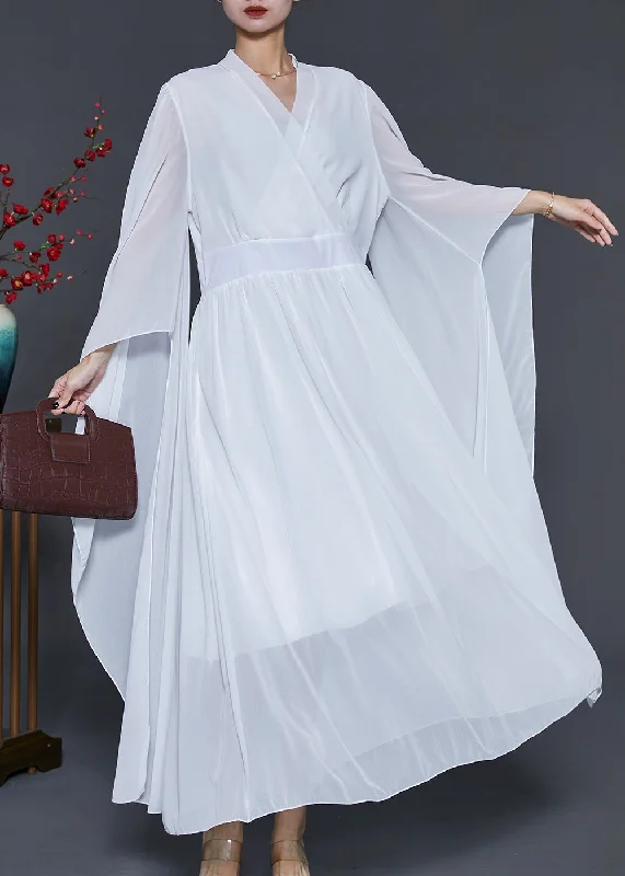 Fantastic Deals vintage dressWhite Silm Fit Chiffon Dance Dress Flare Sleeve