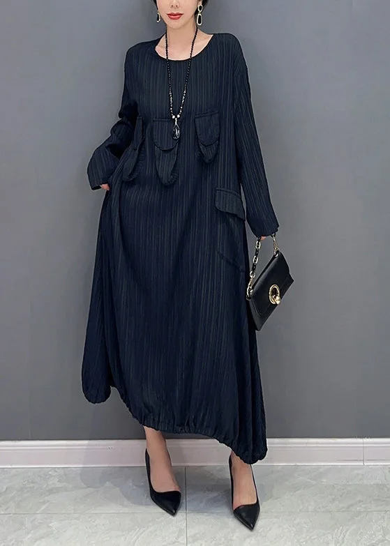 Big Discounts puff sleeve dressBoutique Black Oversized Striped Maxi Dresses Spring