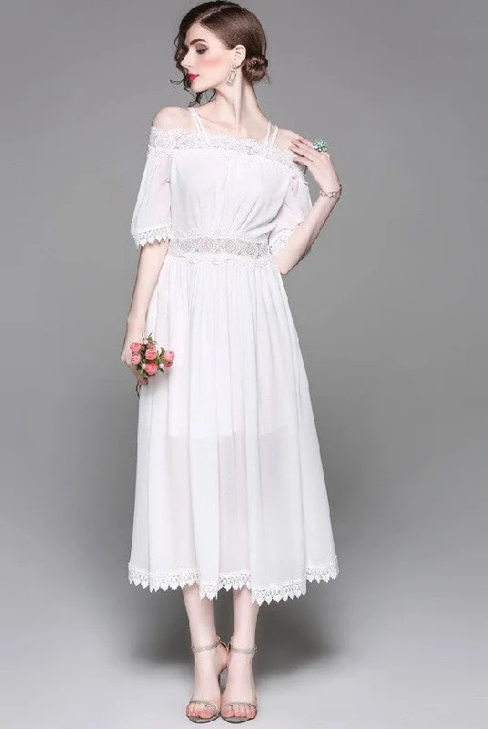 long-sleeve floral dressChiffon Dress W/ Crochet Detail