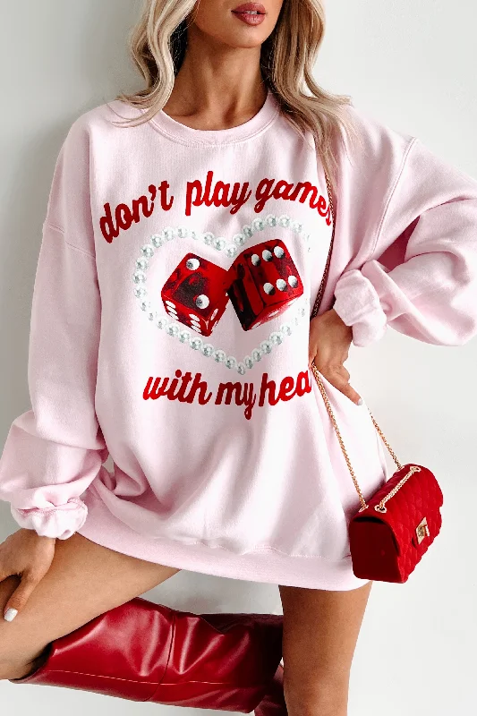 Mega Deal warm athletic hoodie"Don't Play Games With My Heart" Graphic Crewneck (Light Pink)