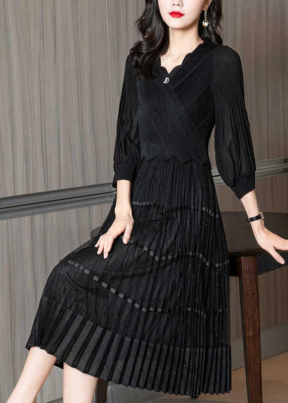 Savings Galore stylish dressBlack Patchwork Silk Holiday Dress V Neck Wrinkled Long Sleeve Savings Galore stylish dressBlack Patchwork Silk Holiday Dress V Neck Wrinkled Long Sleeve