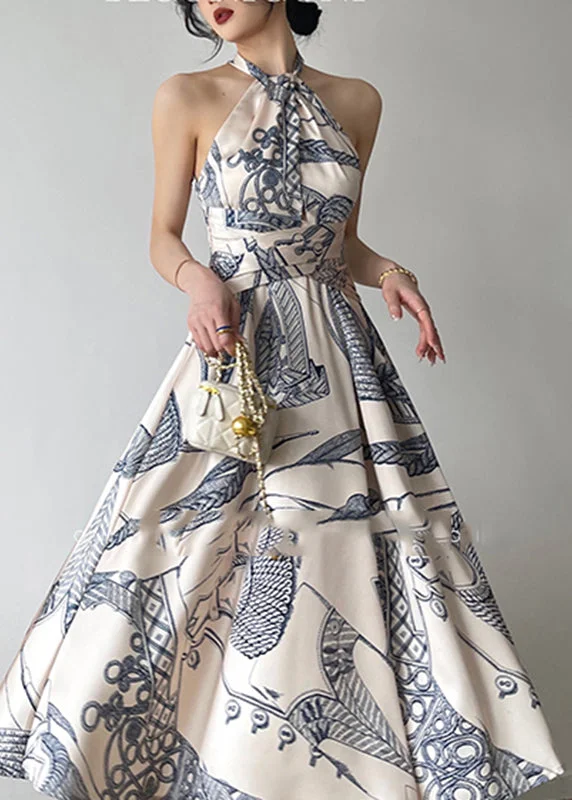 Price Reduction trendy bodycon dressFine O-Neck Print Chiffon Halter Maxi Dress Sleeveless