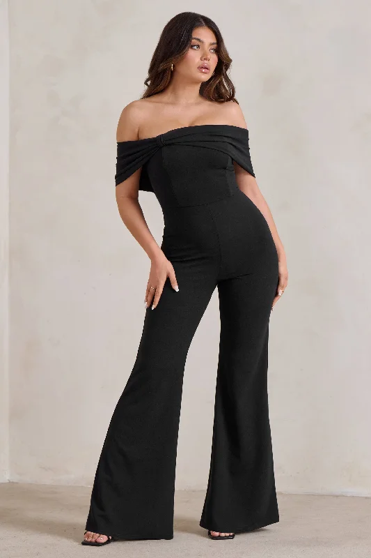 Today’s Deal Zoey | Black Bardot Bow Detail Jumpsuit