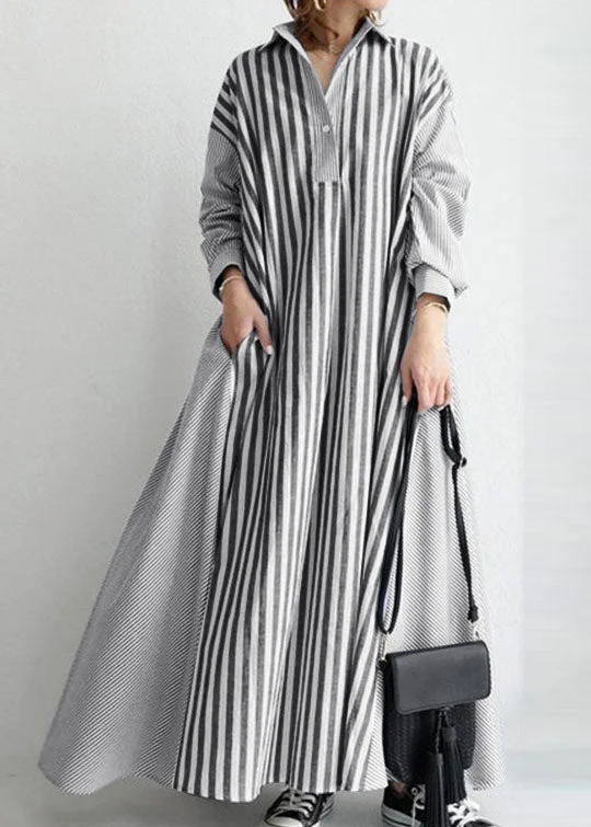 Act Now chic slip dressEuropean And American Style Black Peter Pan Collar Striped Cotton Shirts Dress Spring Act Now chic slip dressEuropean And American Style Black Peter Pan Collar Striped Cotton Shirts Dress Spring