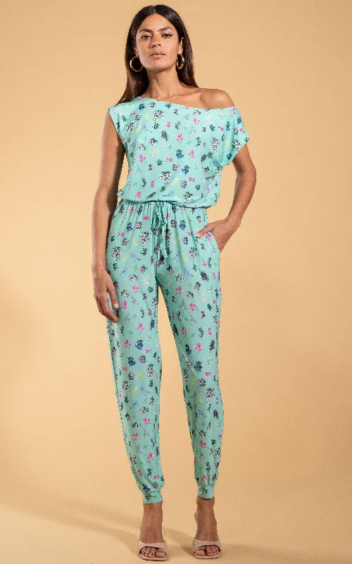 Sneak Peek Sale Billie Slinky Jumpsuit in Turquoise Ditsy Floral