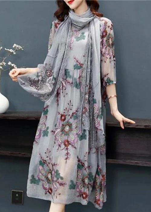 Shop and Save shift dressWomen Grey Embroideried Scarf Silk Holiday Dress Bracelet Sleeve Shop and Save shift dressWomen Grey Embroideried Scarf Silk Holiday Dress Bracelet Sleeve