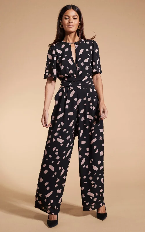 Best Bargains Silva Jumpsuit In Abstract Dot Sand On Black