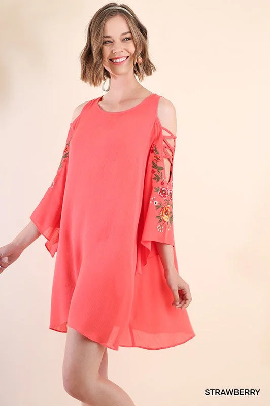 flowy maxi dressFloral Embroidered Angel Sleeve Dress