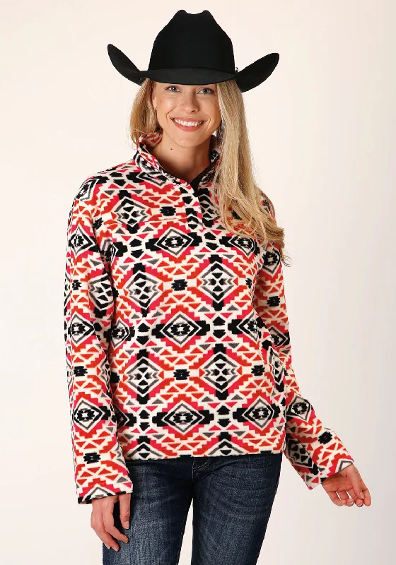 modern coatRoper Womens Aztec Print Orange/Black Polyester Fleece Jacket