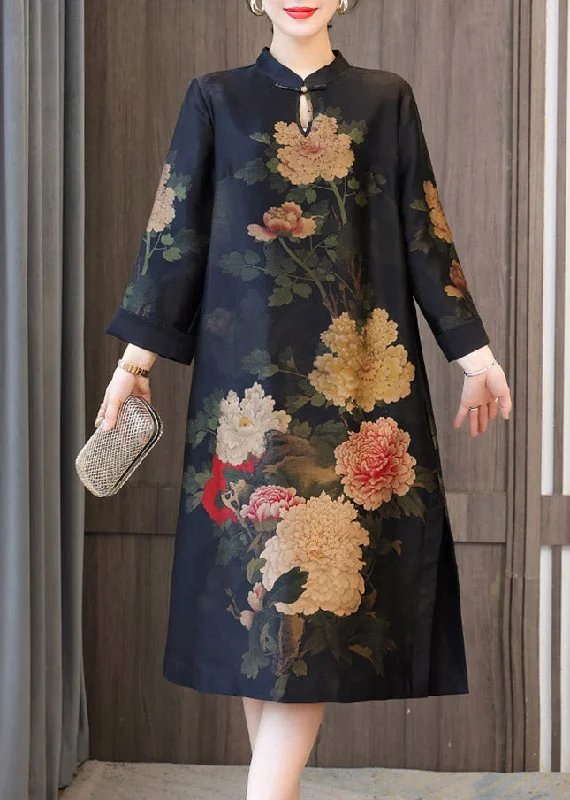 Savings Bonanza lace dressStyle Stand Collar Button Side Open Maxi Dresses Long Sleeve
