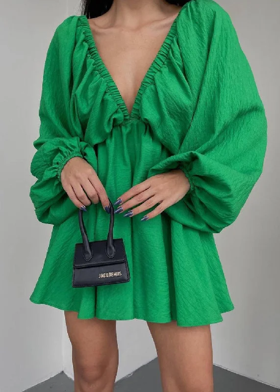 Mega Sale sleek dressEuropean And American Style Lantern Sleeve Sexy V Neck Short Dress