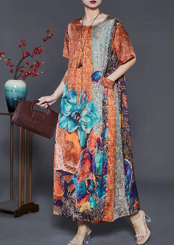 Super Bargain long-sleeve floral dressModern Khaki Oversized Print Silk Maxi Dresses Summer Super Bargain long-sleeve floral dressModern Khaki Oversized Print Silk Maxi Dresses Summer