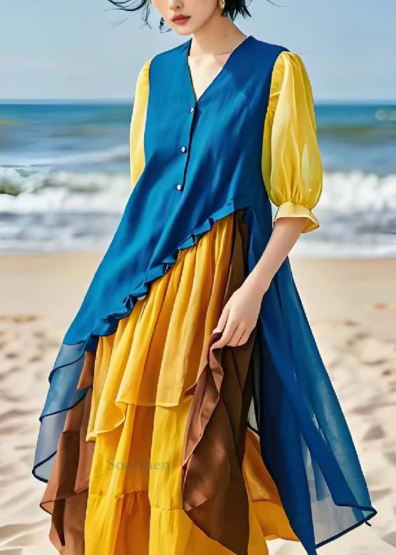 Bargain Prices sleek dressItalian Colorblock Asymmetrical Chiffon Patchwork Cotton Dresses Spring Bargain Prices sleek dressItalian Colorblock Asymmetrical Chiffon Patchwork Cotton Dresses Spring