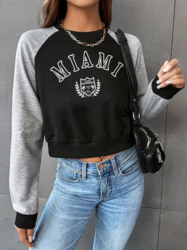 Deal Mania lightweight fitness hoodieWomen's Cropped Raglan Long Sleeve Slogan Sweatshirt