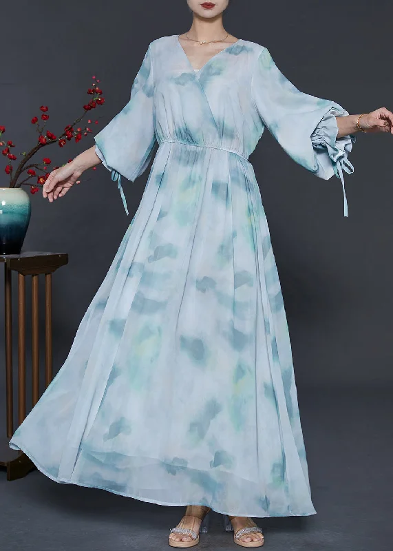 Deal of the Week trendy mini dressElegant Sky Blue V Neck Tie Dye Chiffon Dress Summer Deal of the Week trendy mini dressElegant Sky Blue V Neck Tie Dye Chiffon Dress Summer