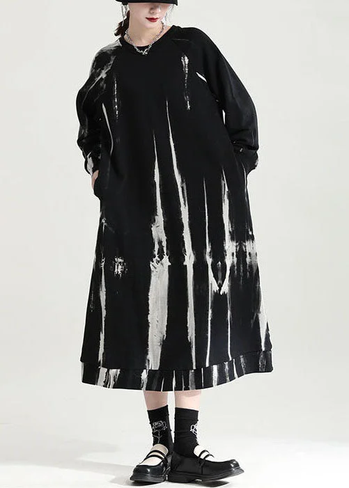 Lowest Price elegant dressFrench Black Oversized Tie Dye Cotton Pullover Streetwear Dress Fall Lowest Price elegant dressFrench Black Oversized Tie Dye Cotton Pullover Streetwear Dress Fall